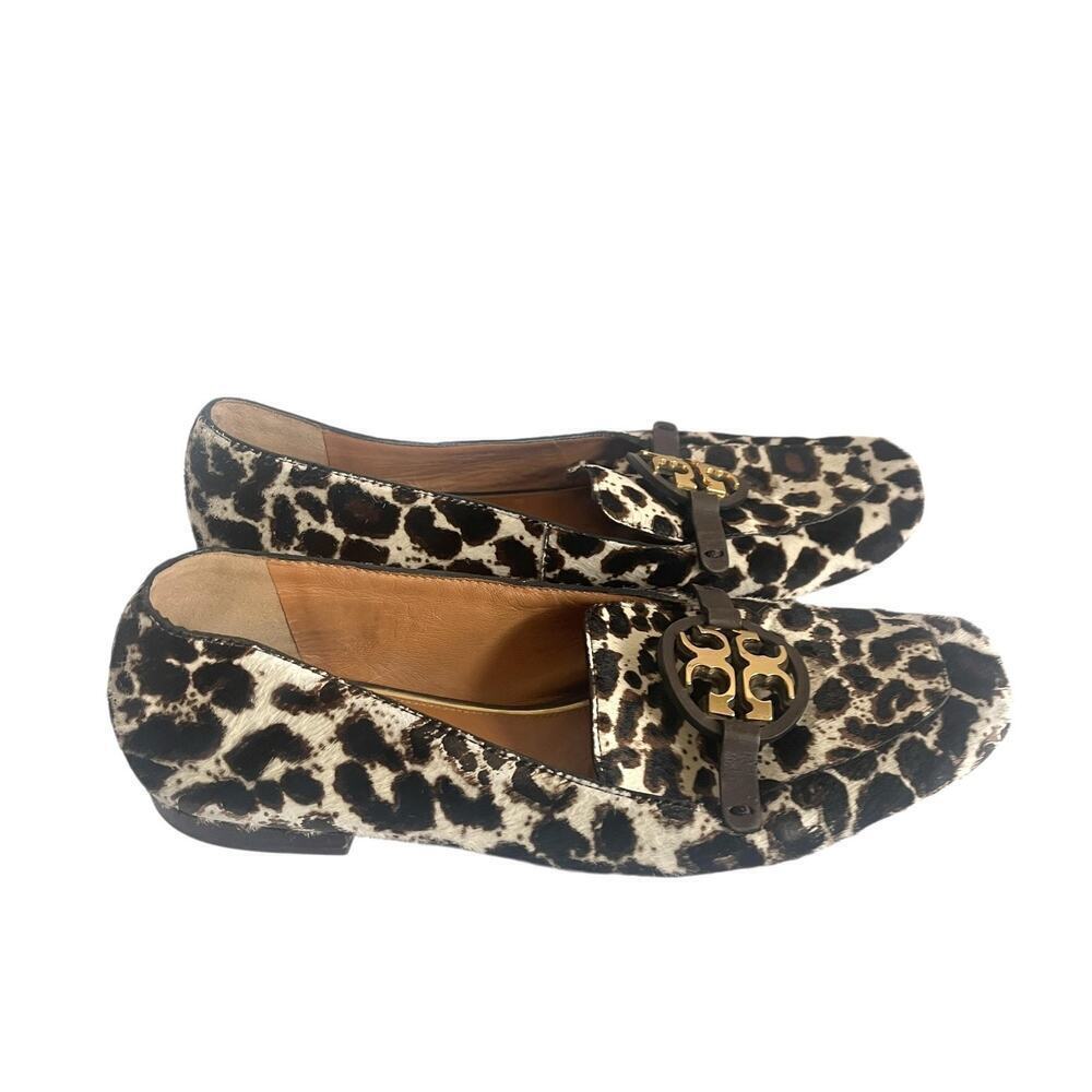 Tory Burch Shoes Womens 9M Metal Miller Brown Leopard Calf Hair Flats Loafer - Picture 2 of 9